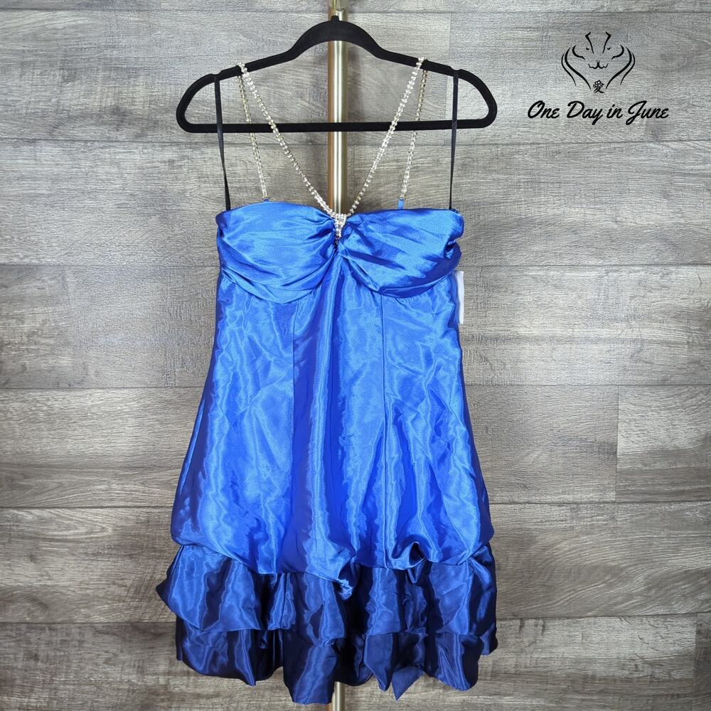 B. Darlin Formal Mini Dress Cobalt Blue Rhinestone NWT Size 11/12